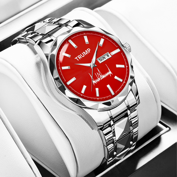 TRUMP Watch 2026 Silver Red Dial –Luxury Steel Watch for Men
