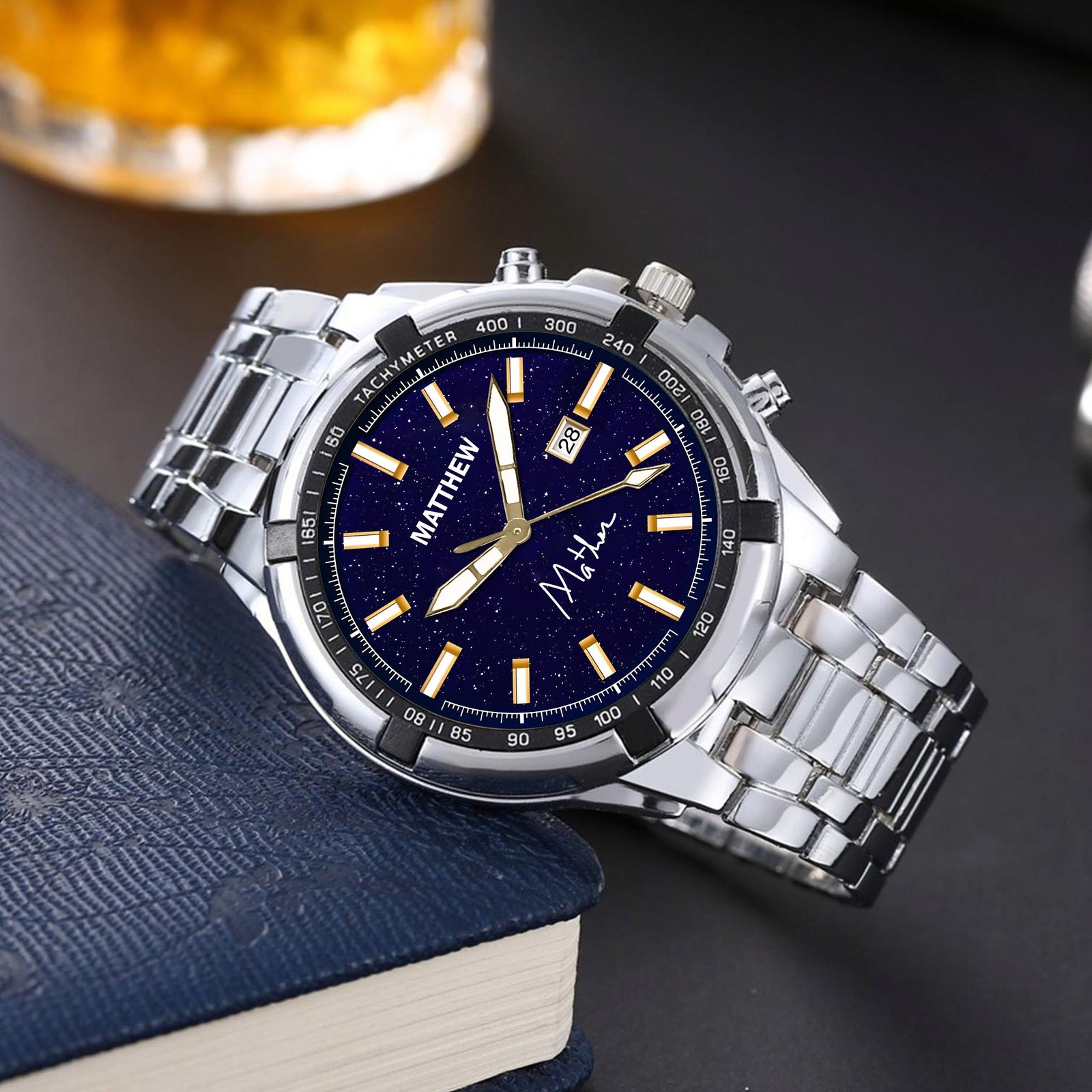 Custom Wrist Watches For Men - Galaxy Blue Dial