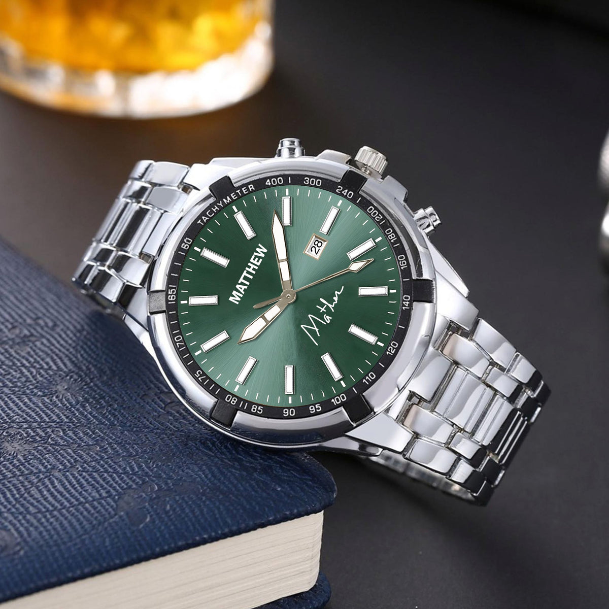 Custom Wrist Watches For Men - Forest Green Dial