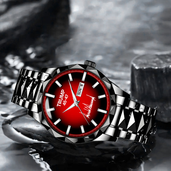 TRUMP 45-47 Watch 2026 Luxury Black Steel – Signature Red Sport Dial