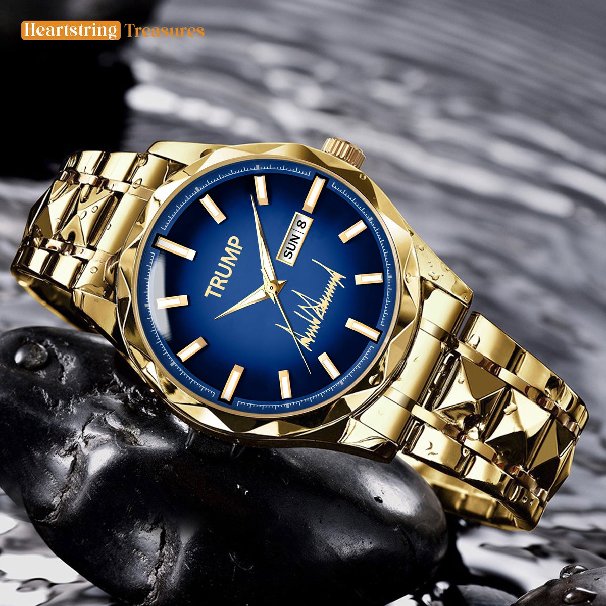 TRUMP Watch 2025 Silver Blue Dial - Luxury Gold Timepiece for Men