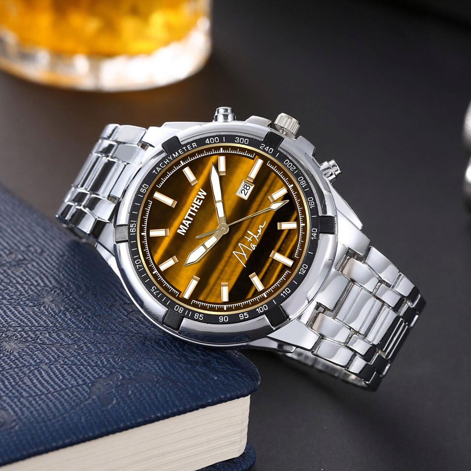 Custom Wrist Watches For Men - Amber Gold Dial