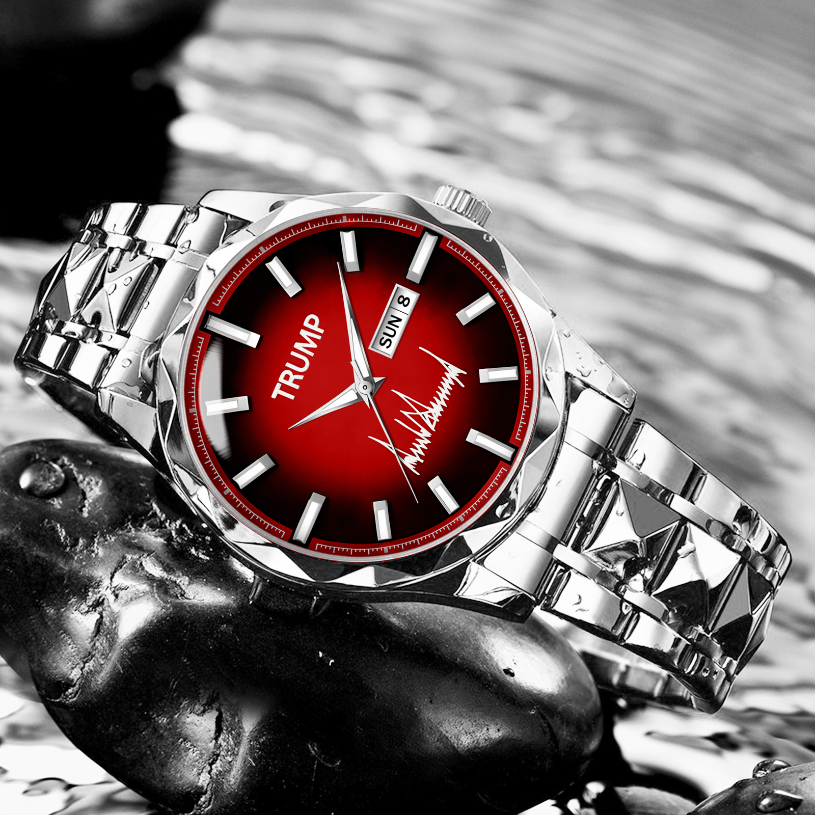 TRUMP Watch 2025 – Silver Strap, Red Dial for Men