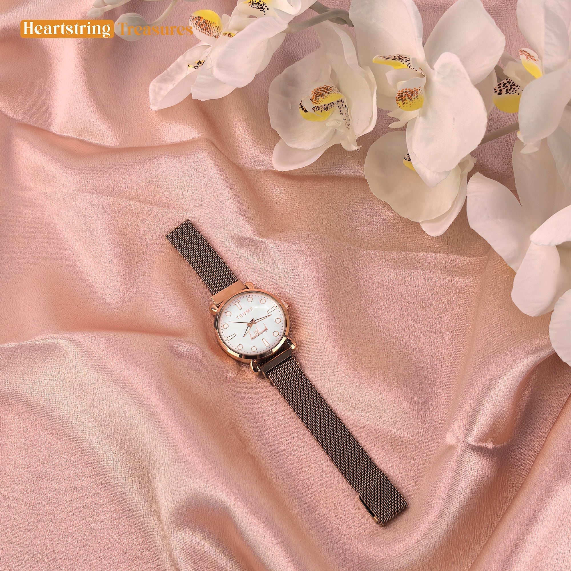 TRUMP Watch 2025 Luxury Gold – Rose-Tinted White Dial – Gold Watch for Women