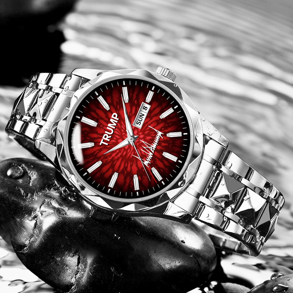 TRUMP Watch Luxury Silver Steel – Royal Red Ruby Burst Dial