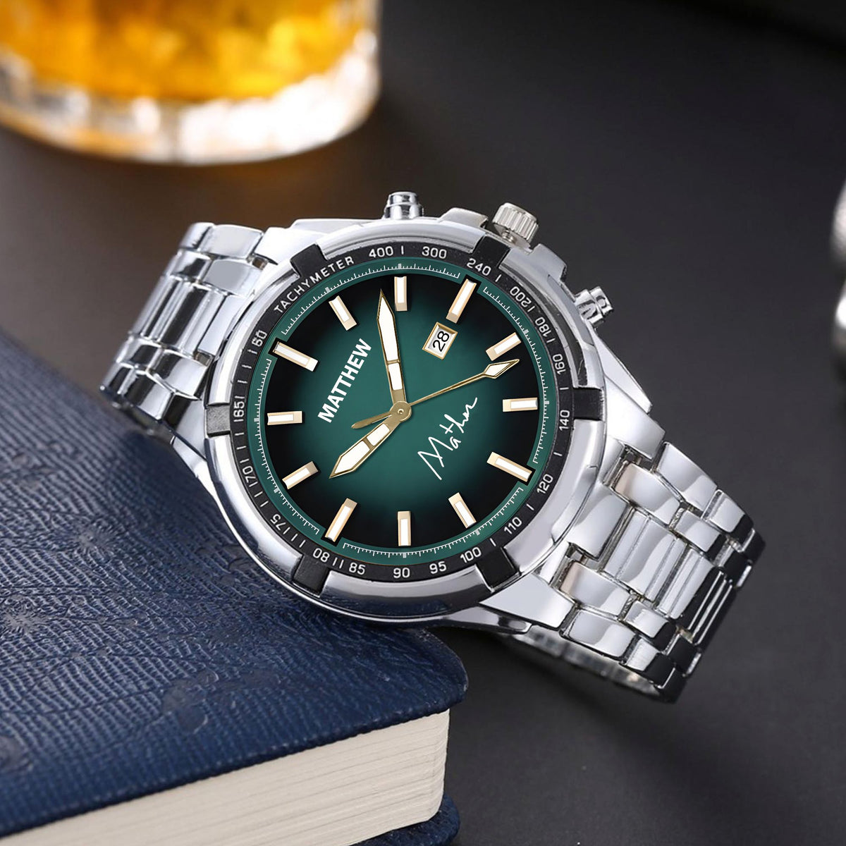Custom Wrist Watches For Men - Emerald Green Dial