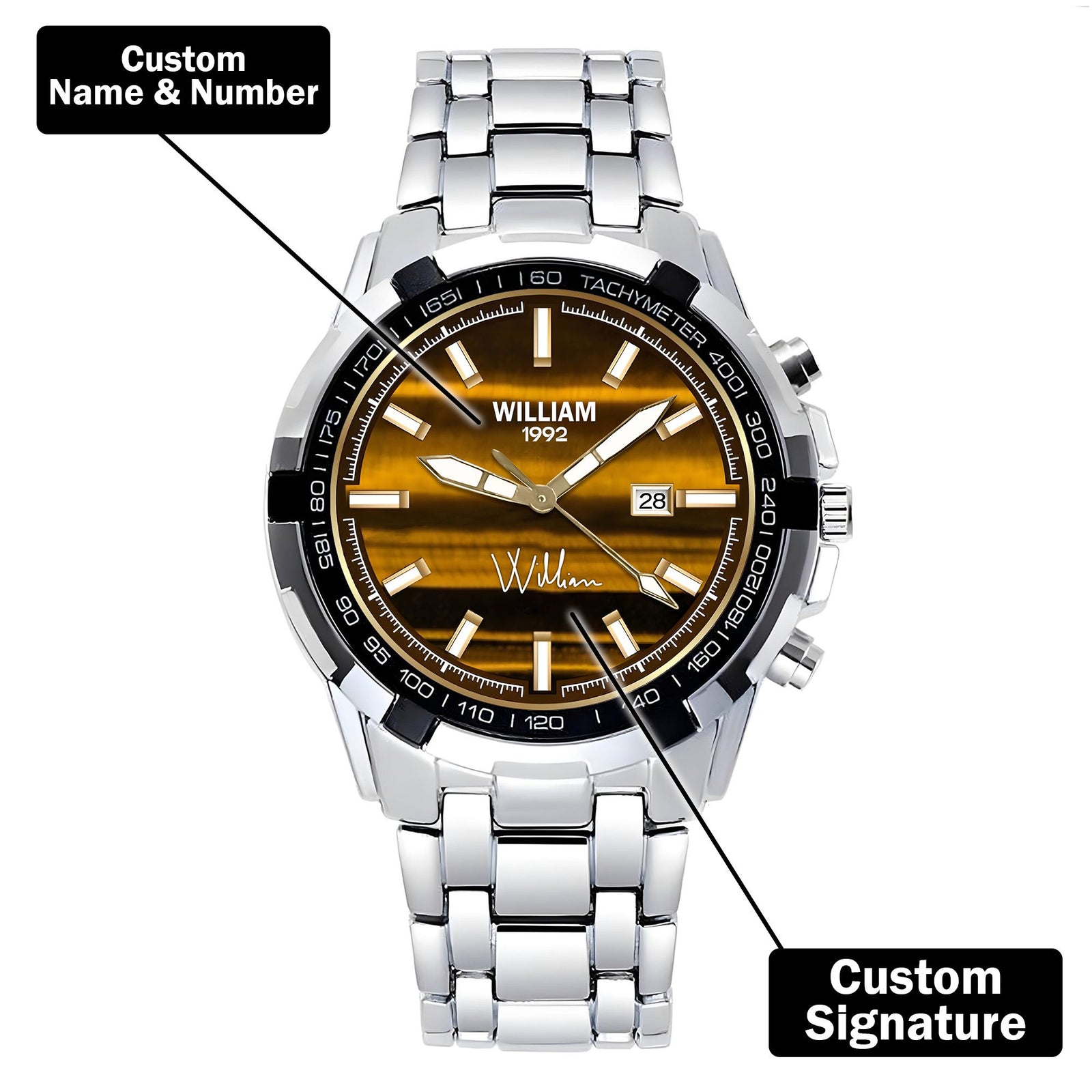 Custom Wrist Watches For Men - Amber Gold Dial