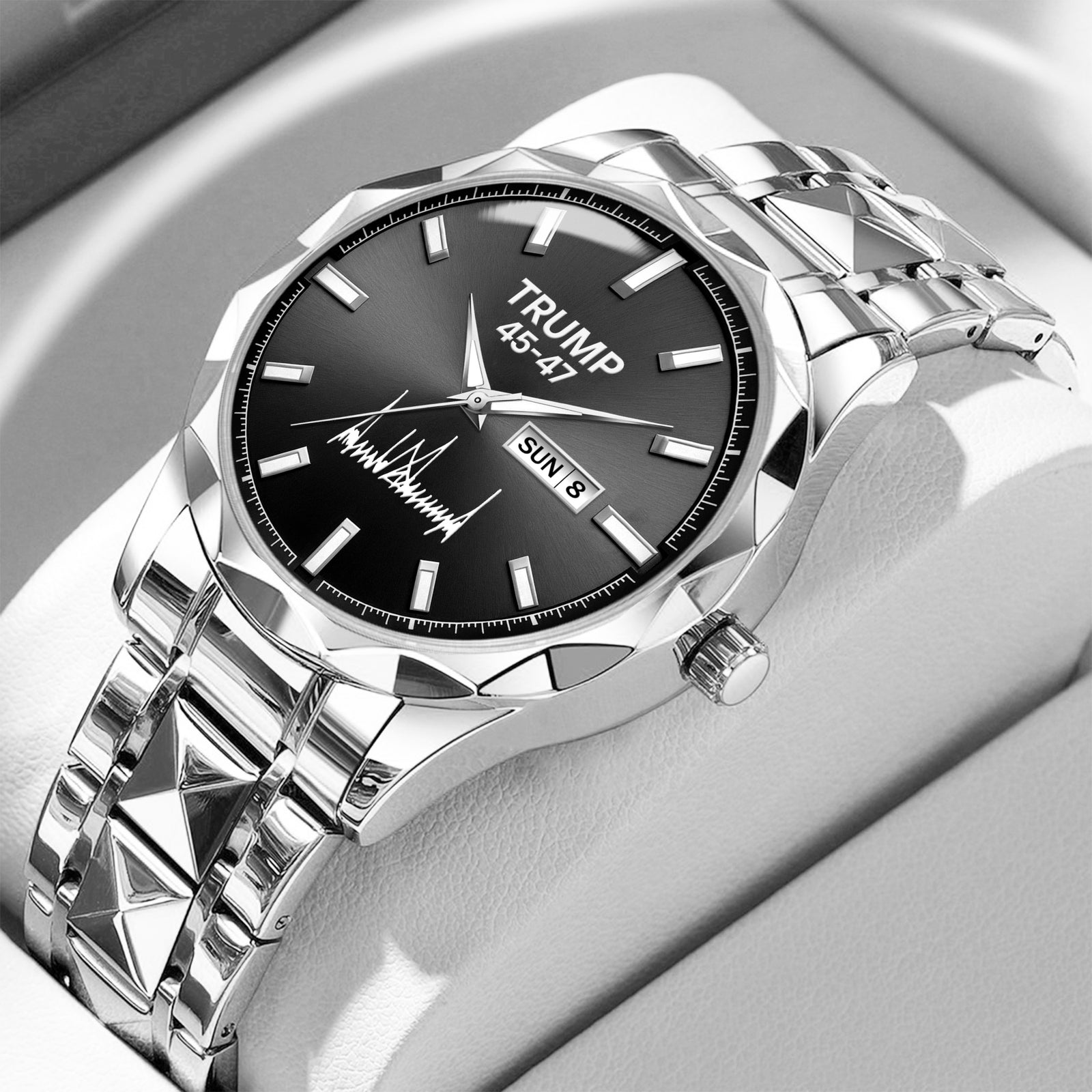 TRUMP 45-47 Watch 2026 Silver Black Dial – Luxury Steel Watch for Men