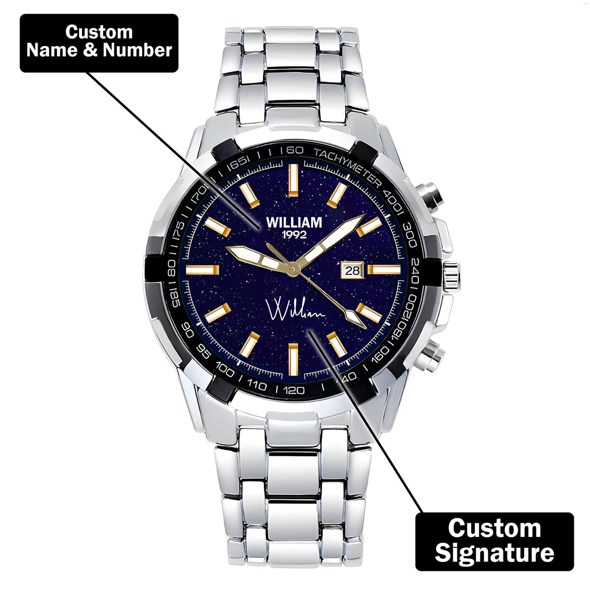 Custom Wrist Watches For Men - Galaxy Blue Dial