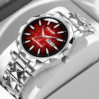 TRUMP Schedule III Watch 2026 – Silver Case, Crimson Red Dial – Luxury Men’s Watch