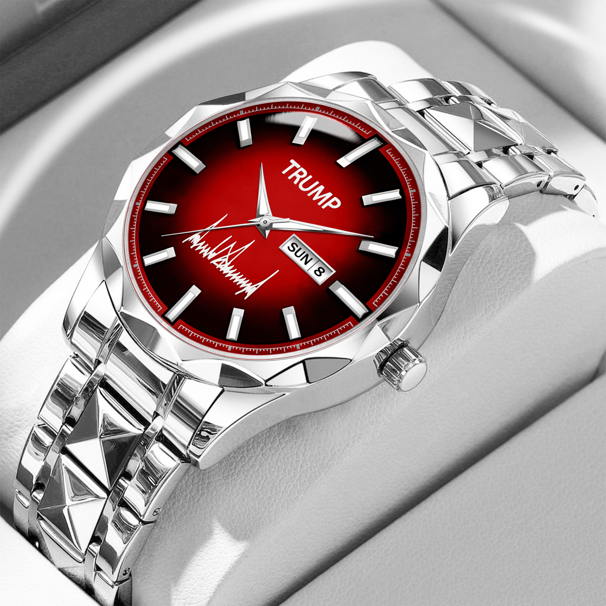 TRUMP Watch 2025 – Silver Strap, Red Dial for Men
