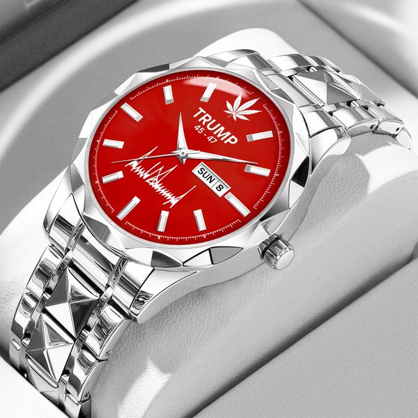 TRUMP 45–47 Schedule III Limited Watch 2026 – Silver Steel Case, Red Dial – Luxury Men’s Watch