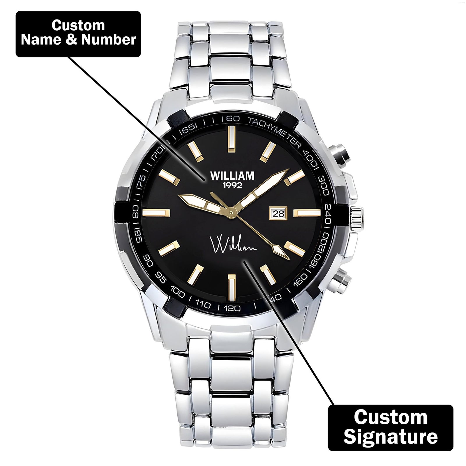 Custom Wrist Watches For Men - Black Gold Dial