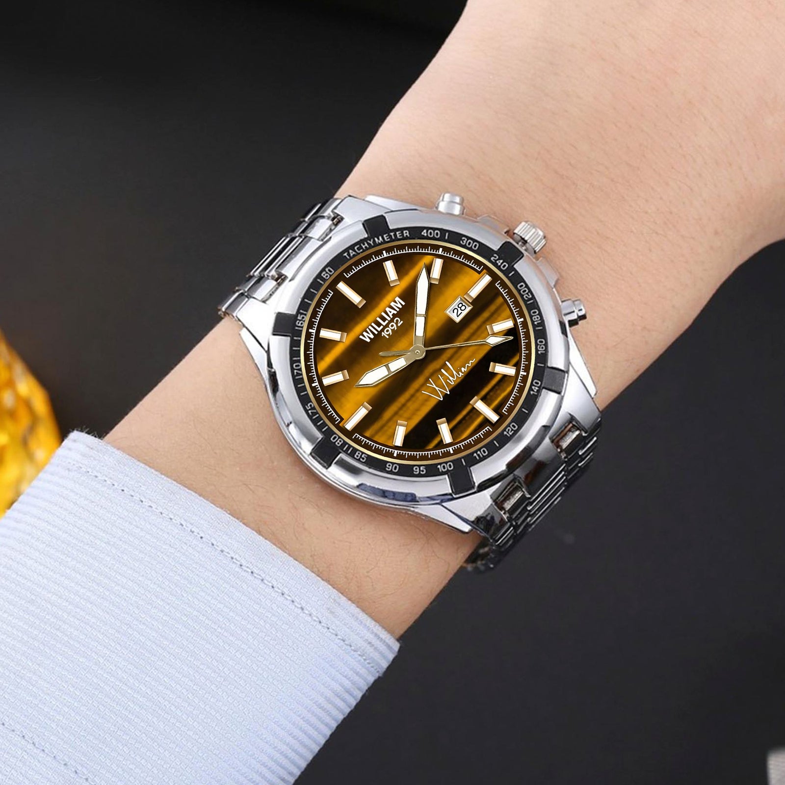 Custom Wrist Watches For Men - Amber Gold Dial