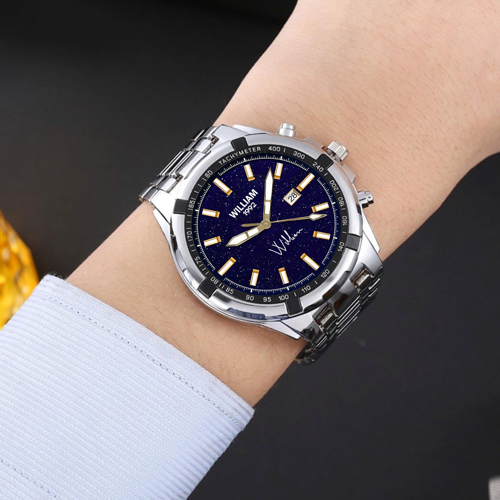 Custom Wrist Watches For Men - Galaxy Blue Dial