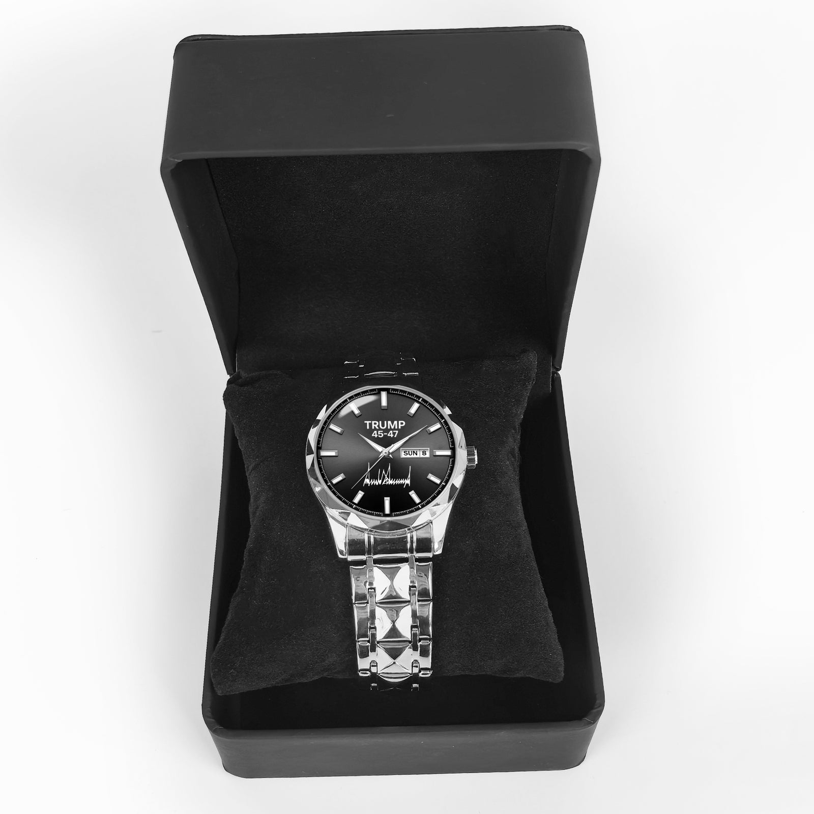 TRUMP 45-47 Watch 2026 Silver Black Dial – Luxury Steel Watch for Men