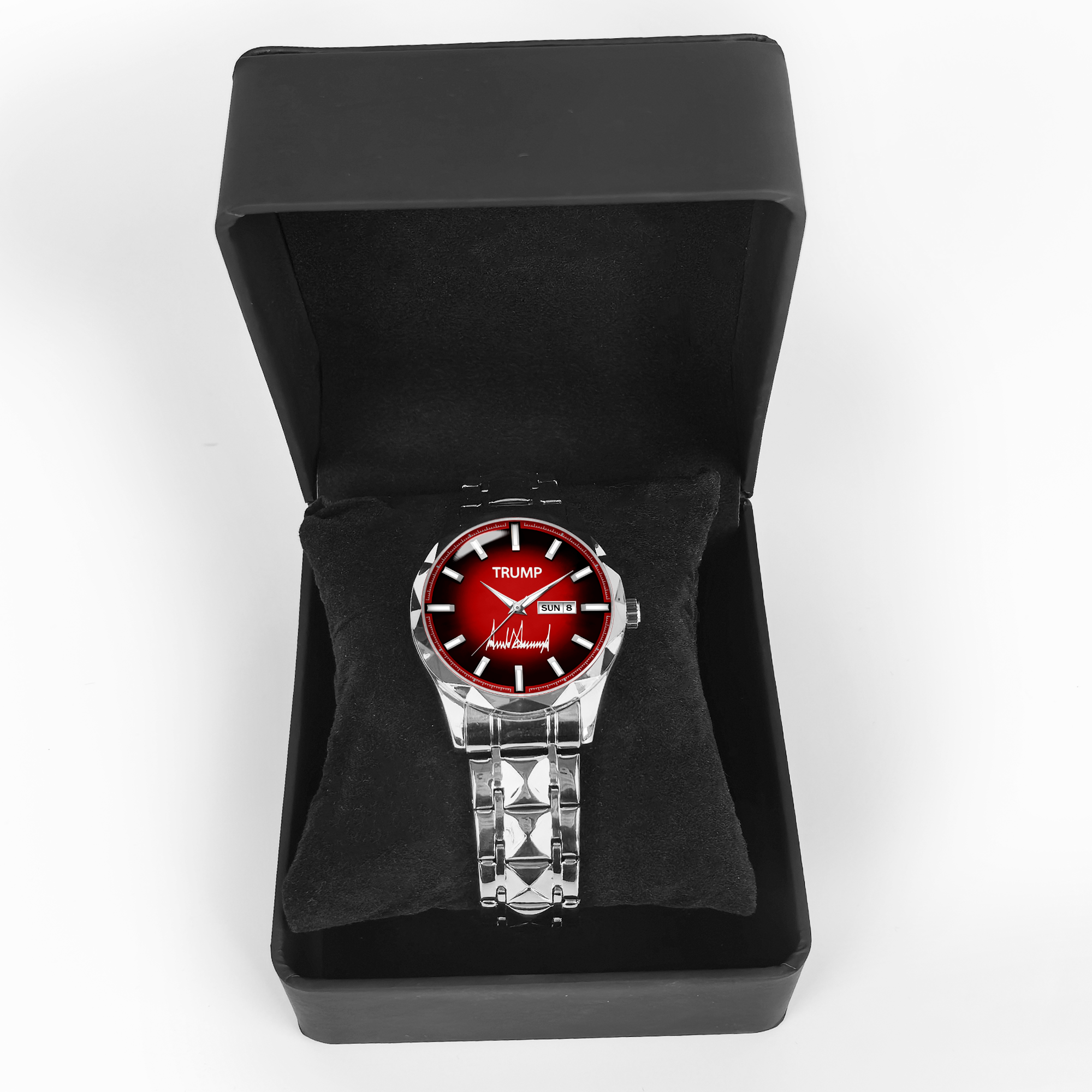 TRUMP Watch 2025 – Silver Strap, Red Dial for Men