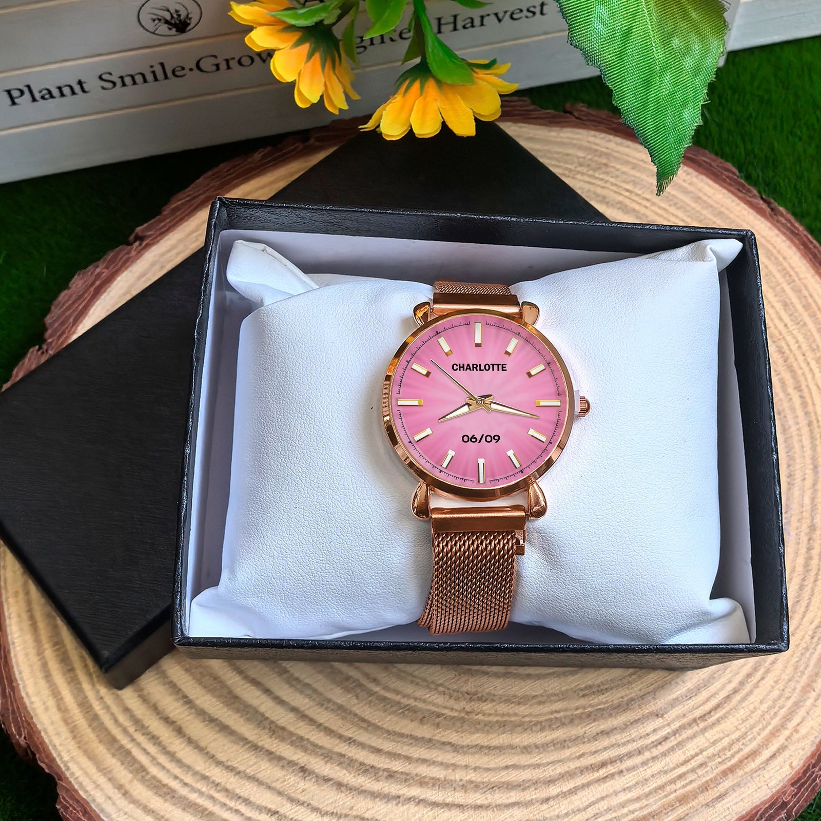 Custom Wrist Watches For Ladies - Sakura Gold Dial - Rose Gold Watches For Ladies