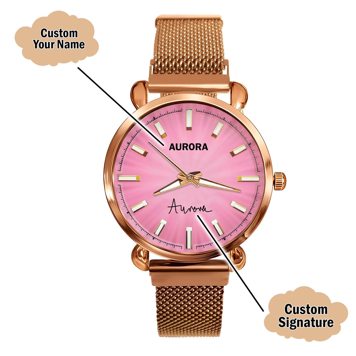 Custom Wrist Watches For Ladies - Sakura Gold Dial - Rose Gold Watches For Ladies