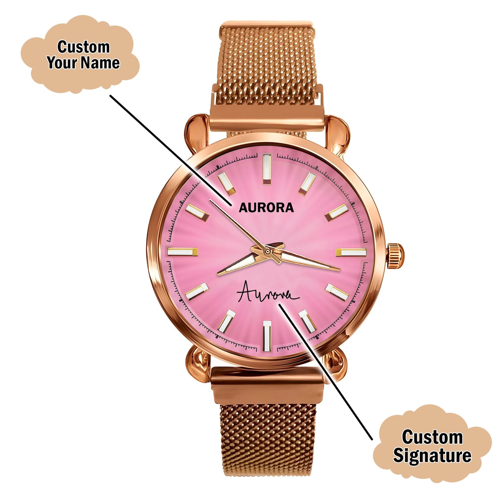 Custom Wrist Watches For Ladies - Sakura Gold Dial - Rose Gold Watches For Ladies