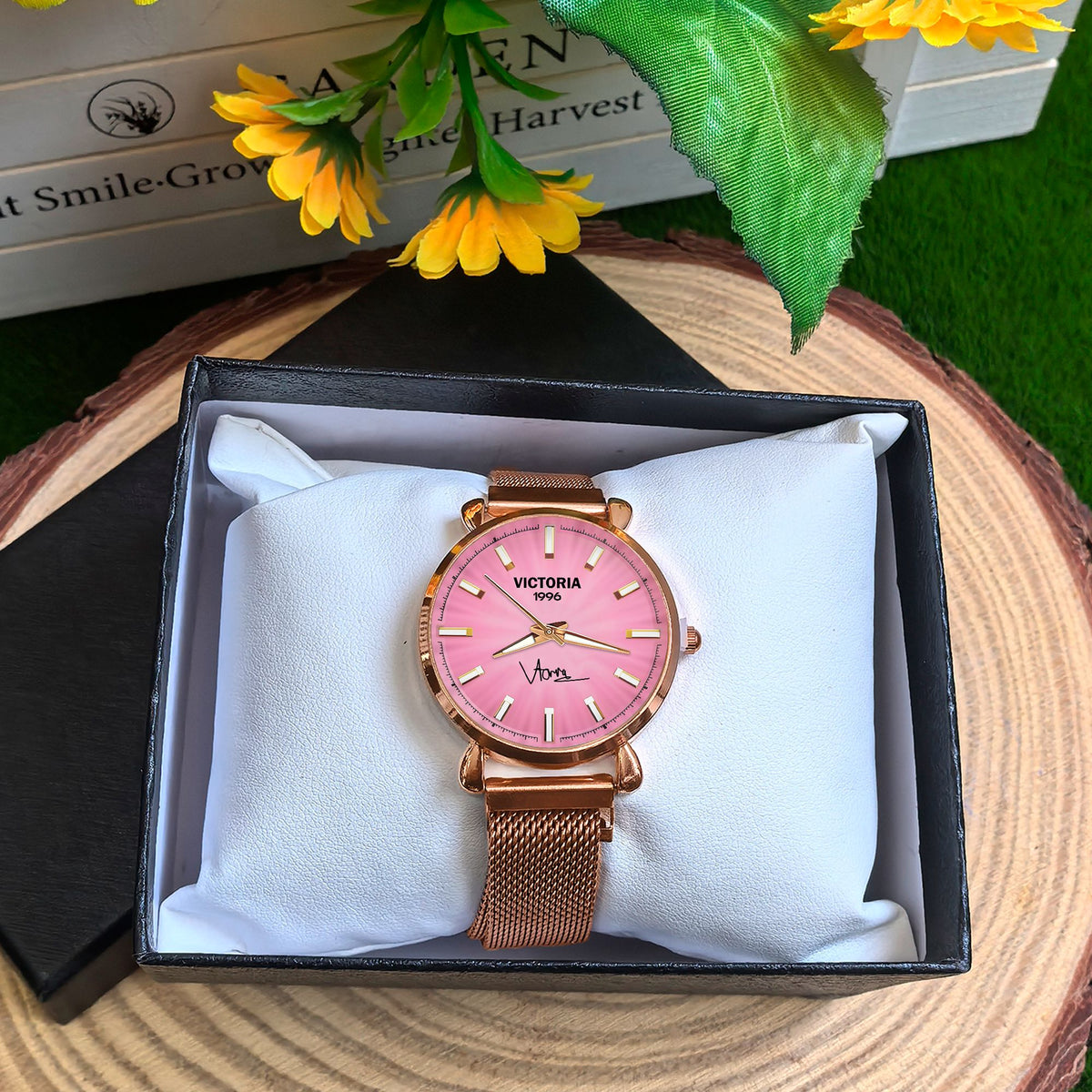 Custom Wrist Watches For Ladies - Sakura Gold Dial - Rose Gold Watches For Ladies
