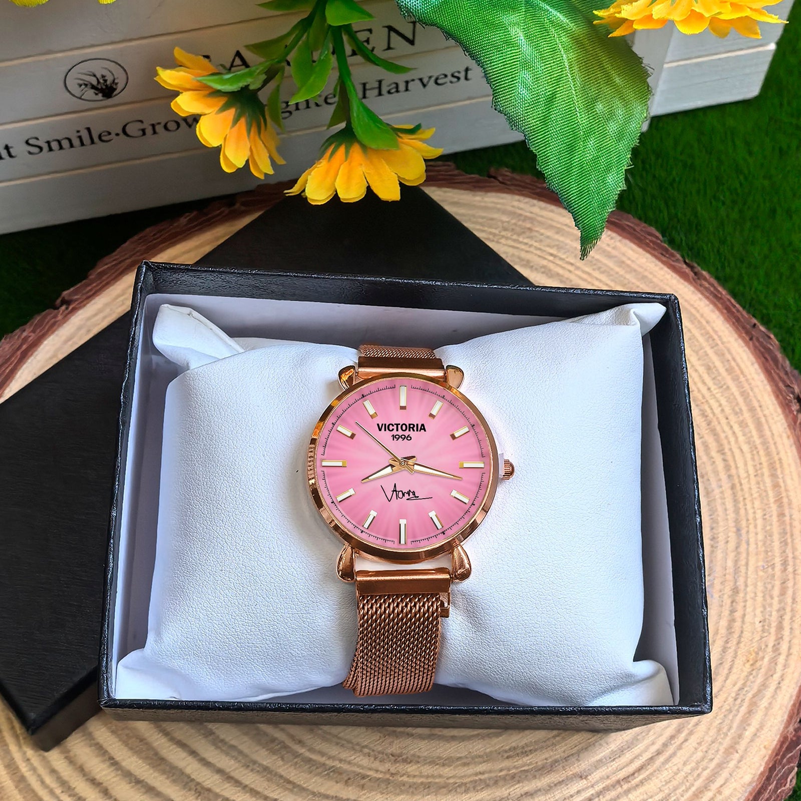 Custom Wrist Watches For Ladies - Sakura Gold Dial - Rose Gold Watches For Ladies