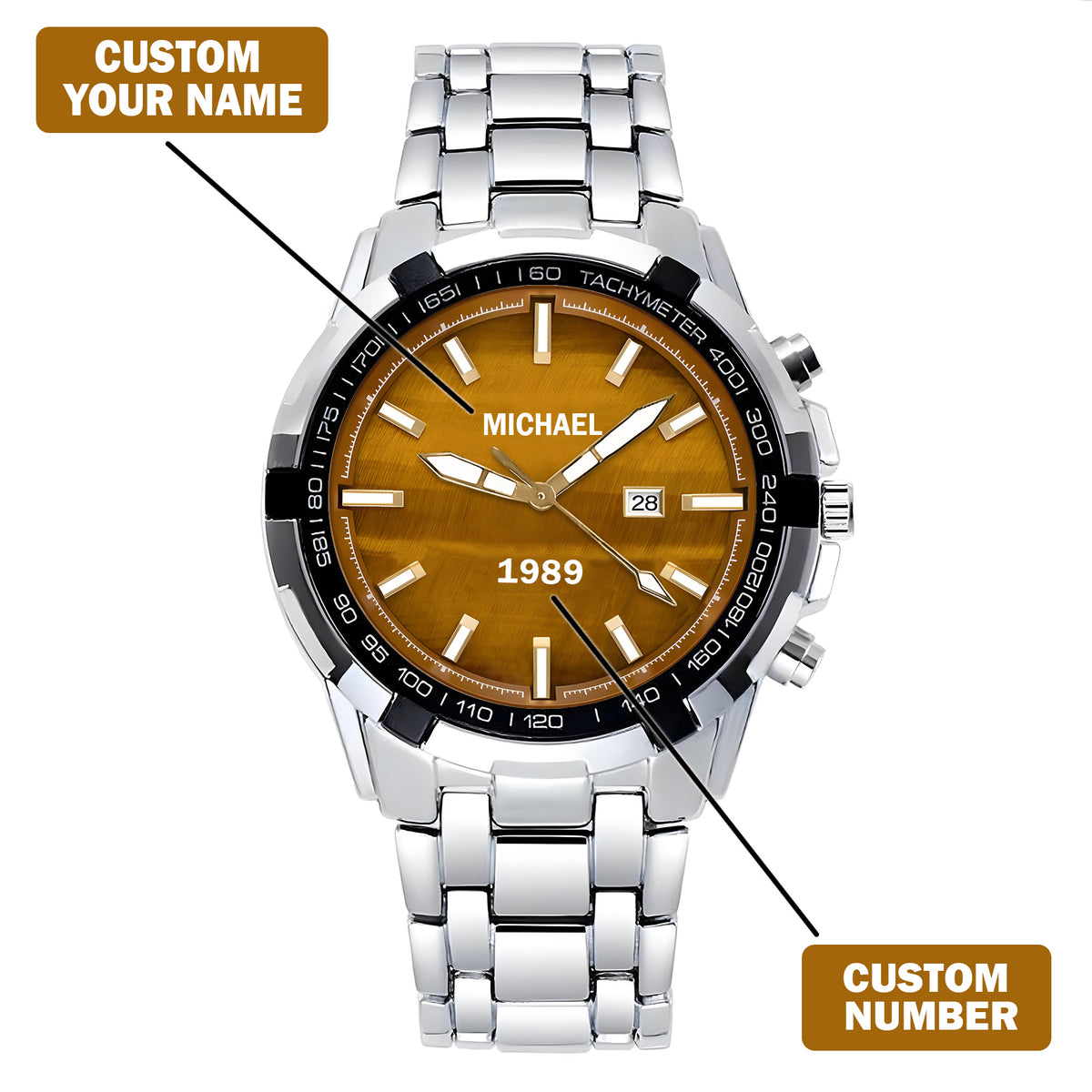 Custom Wrist Watches For Men - Tiger&#39;s Eye Brown Dial
