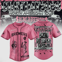 Milwaukee Grey Day Tour Night Pink Baseball Jersey