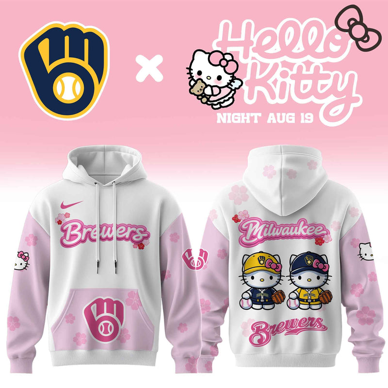 Milwaukee Pink Kitty Night White Baseball Hoodie