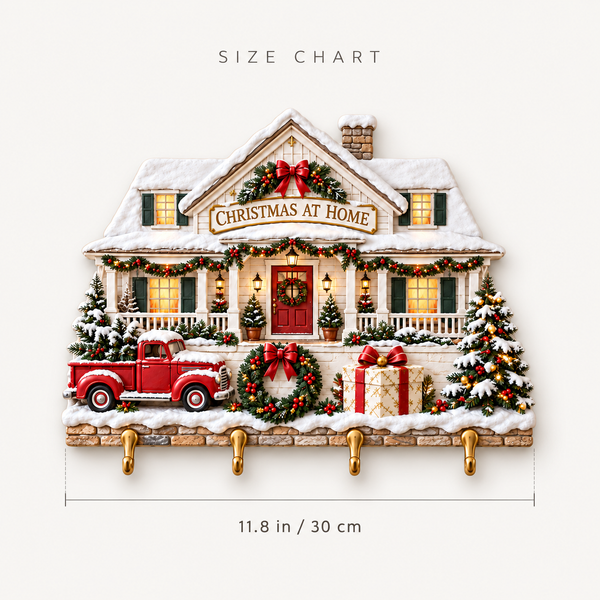Kawaii Christmas Cottage Story Wall Key Holder - Size Chart