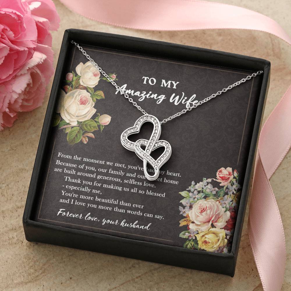 To My Amazing Wife Necklace - Gift For Wife - You&#39;ve Had My Heart - Necklace For Wife Gift For Wife Anniversary Neckla Double Hearts Necklace