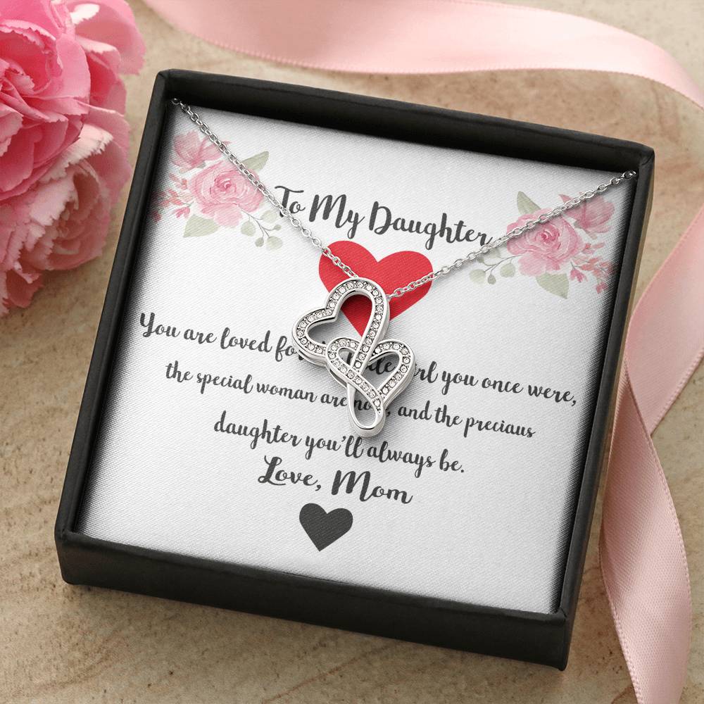 To My Daughter You Are Loved Double Hearts Necklace