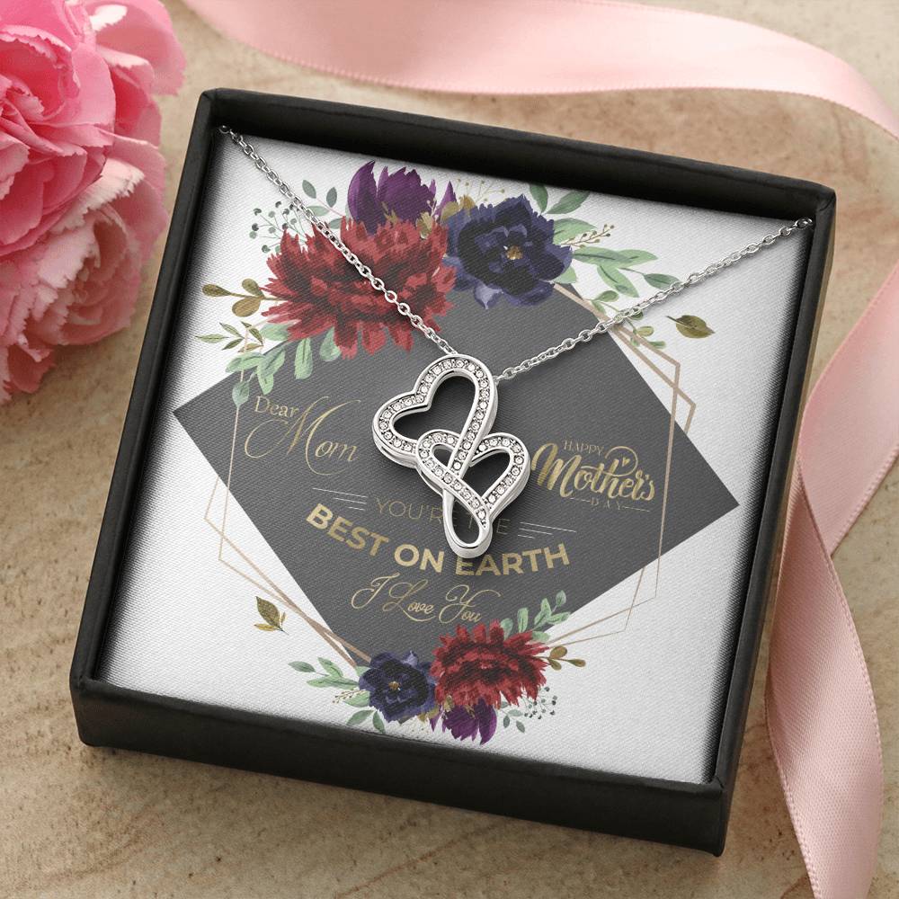 Mother's Day - Best On Earth Mother- Heart In Heart Necklace Double Hearts Necklace