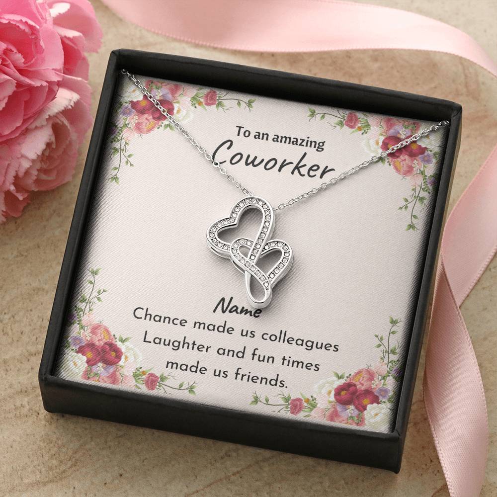 Double Heart - Coworker Leaving - Chance Made Us Colleagues - White Double Hearts Necklace