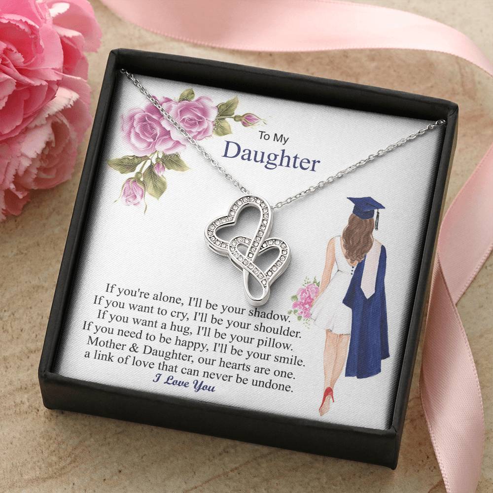 Mother &amp; Daughter Our Hearts Are One Graduation Day - Necklace Double Hearts Necklace