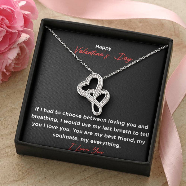 Valentine's Necklace Black Double Hearts Necklace
