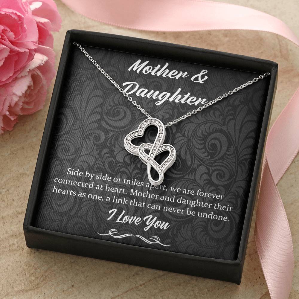 Side By Side Or Miles Apart - Mother &amp; Daughter Double Hearts Necklace