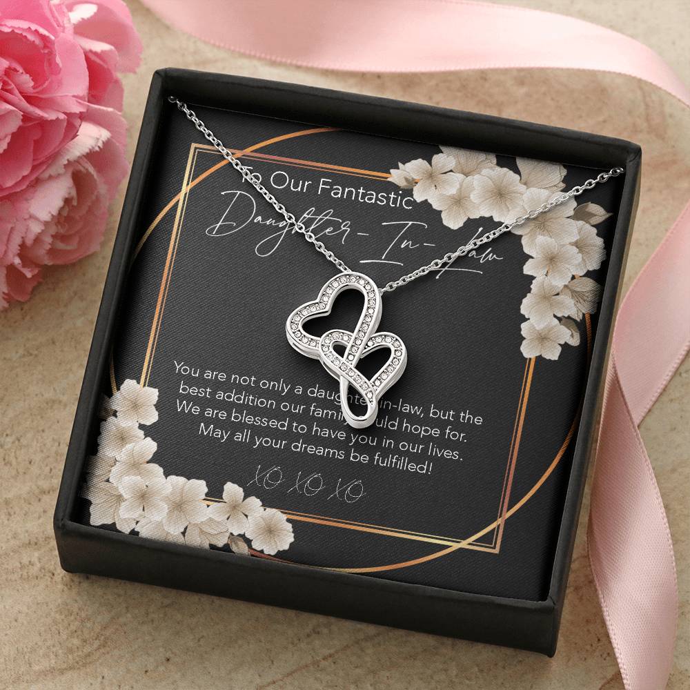 Joined Hearts Necklace To My Daughter-In-Law My Daughter-In-Heart Bonus Daughter Gift Daughter-In-Law Necklace Daughte Double Hearts Necklace