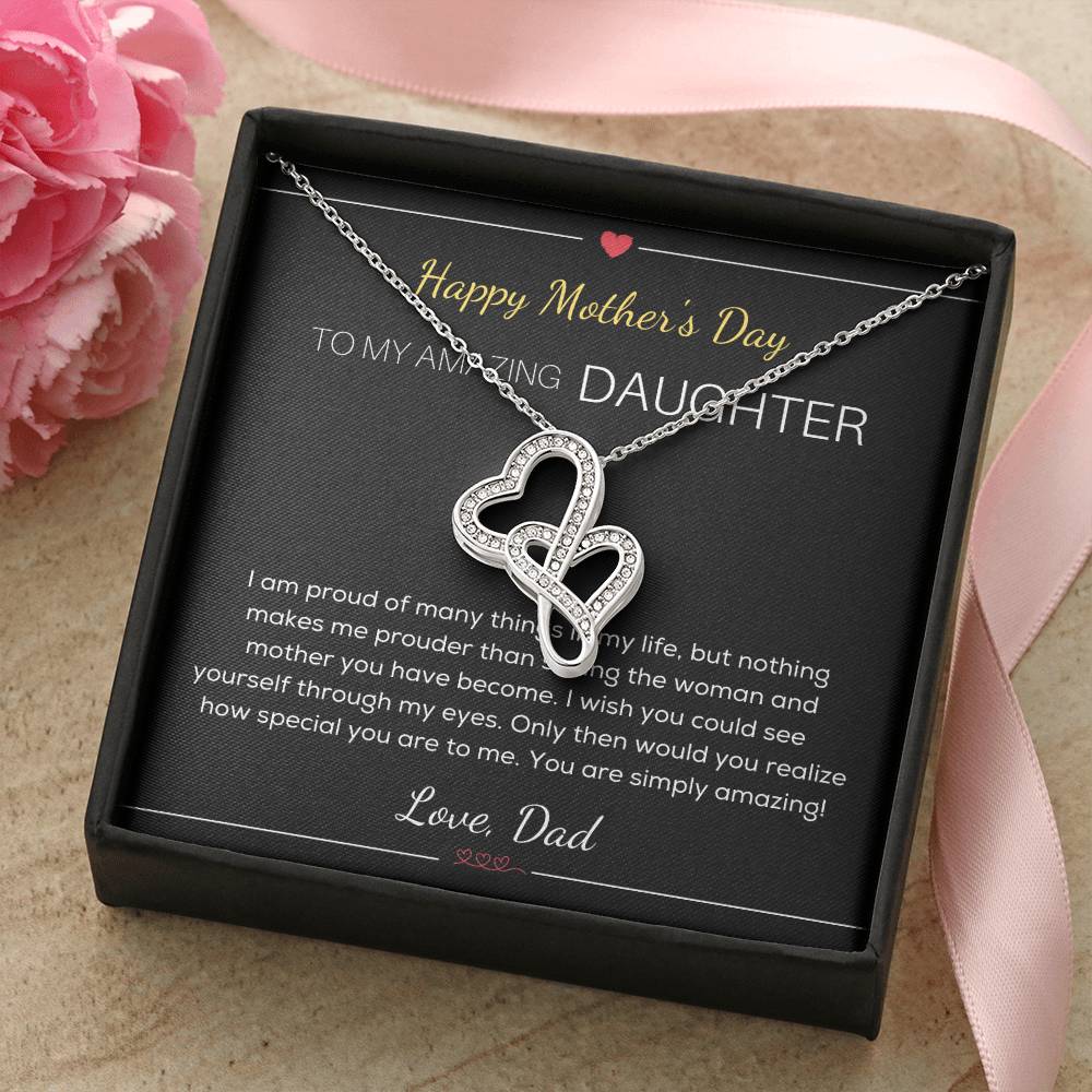 Happy Mother&#39;s Day Gift For Daughter From Dad - Mother&#39;s Day Necklace For Daughter - Daughter&#39;s Birthday - Daughter&#39;s  Double Hearts Necklace