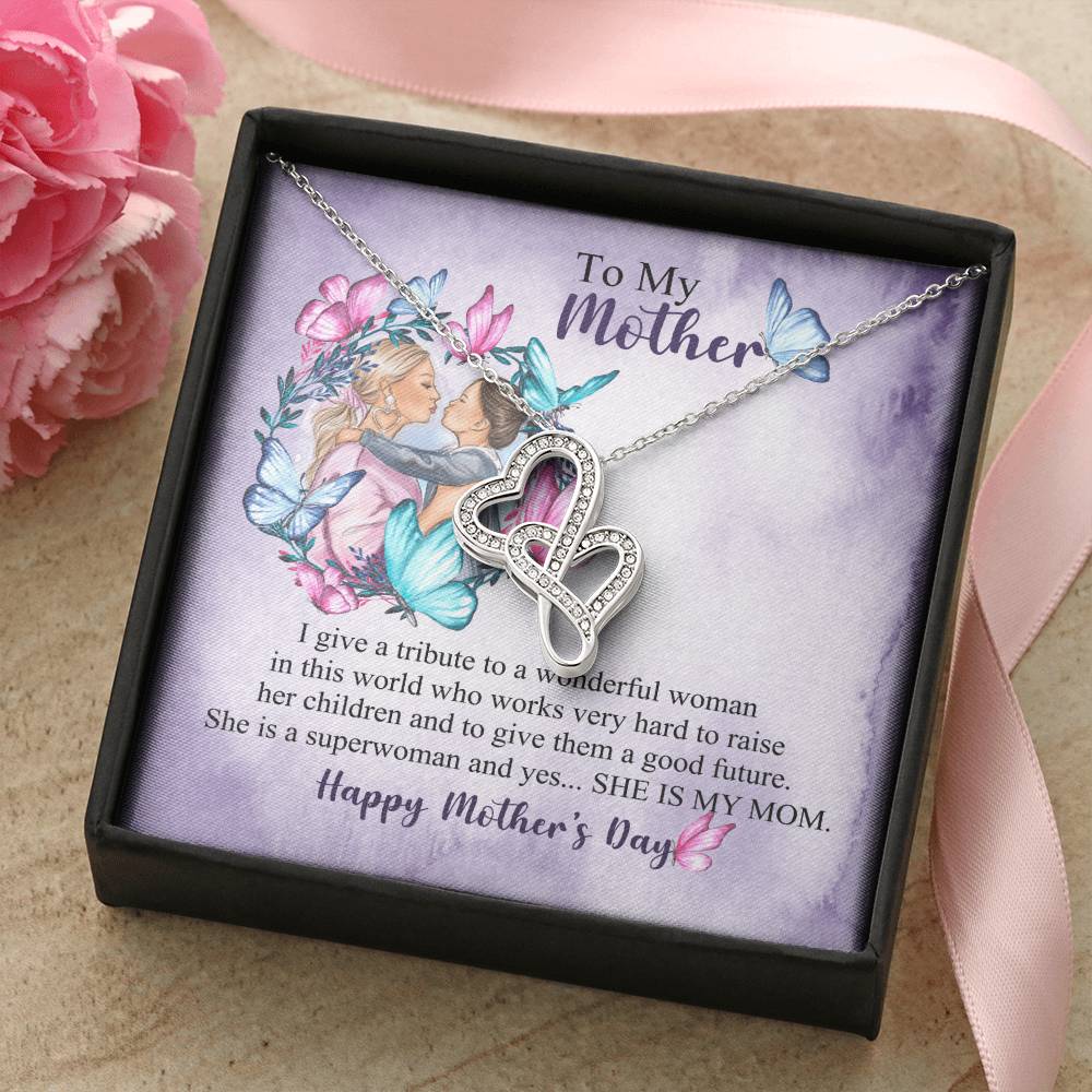 To My Mom - Happy Mother&#39;s Day 1 Double Hearts Necklace