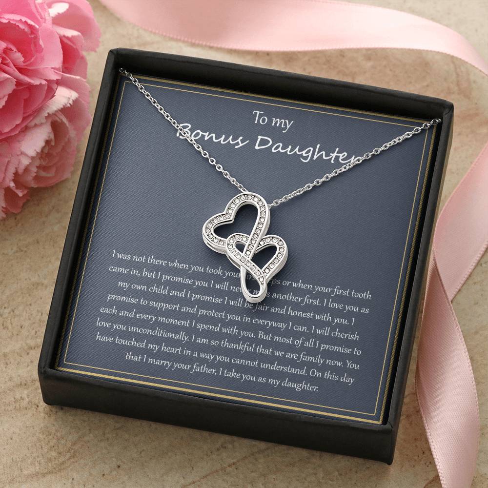 To My Bonus Daughter Double Hearts Necklace