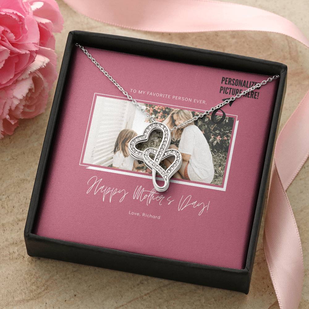 Happy Mother's Day Custom Photo Necklace Double Hearts Necklace