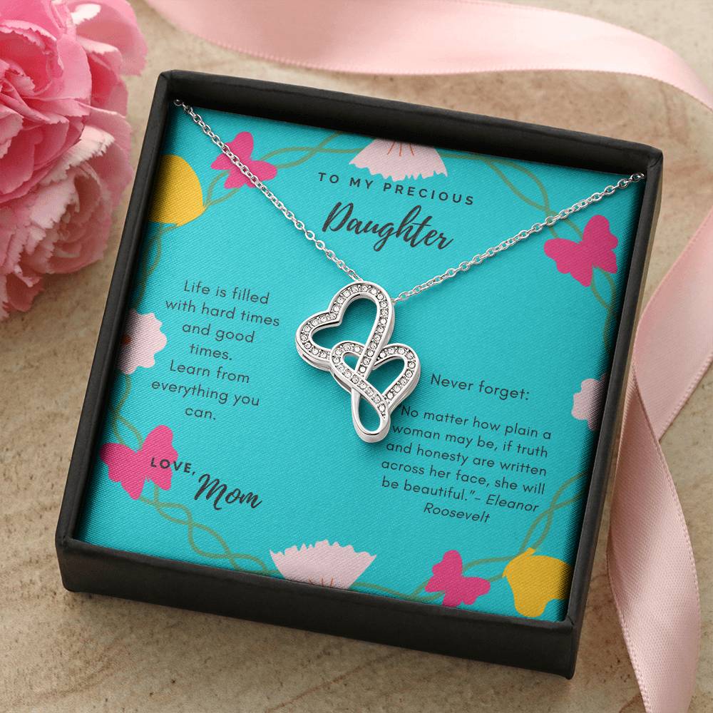To My Daughter Never Forget Necklace Double Hearts Necklace