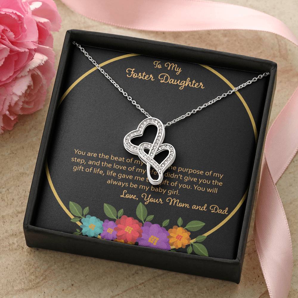 To My Foster Daughter You Are The Beat Of My Heart - Love Mom &amp; Dad Double Hearts Necklace