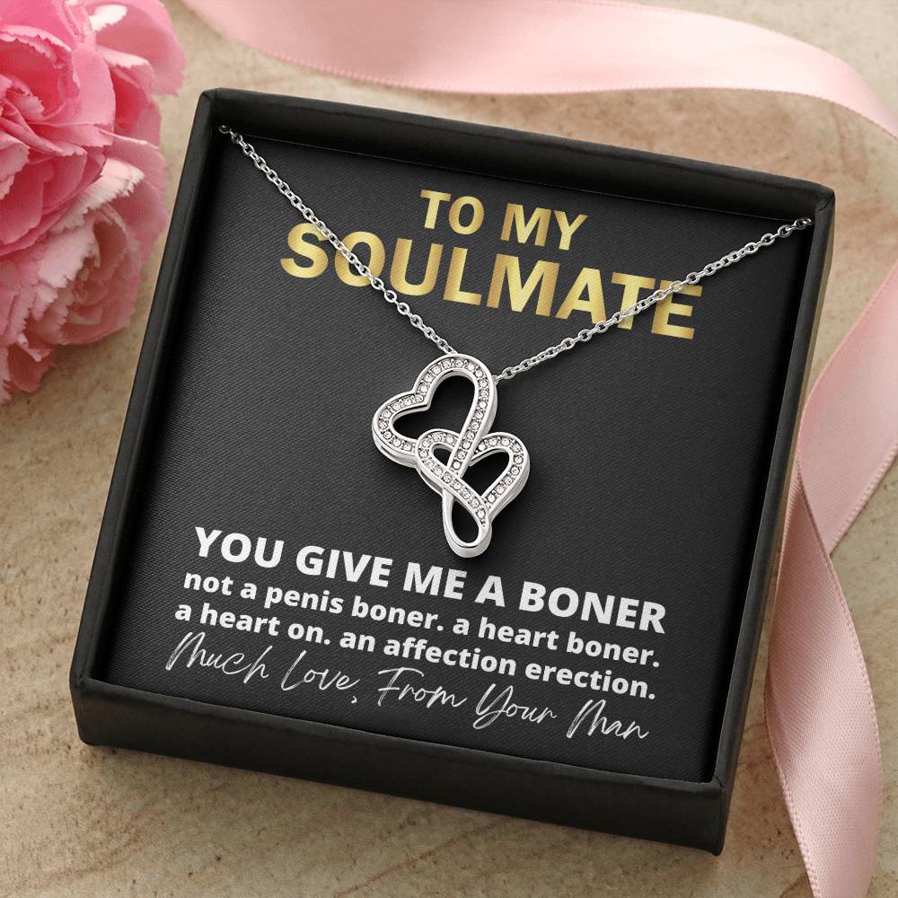 You Give Me A Heart Boner An Affection Erection Pendant Necklace Funny &amp; Sarcastic Love For Her Mature Gift - Gorgeous Double Hearts Necklace