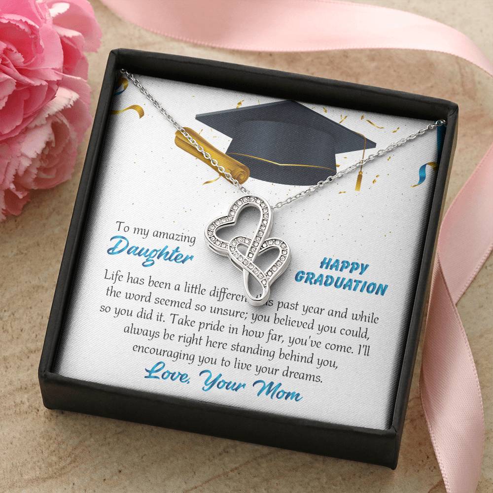 To My Amazing Daughter Necklace - Happy Mother&#39;s Day Gift For Daughter From Mom - Mother&#39;s Day Necklace For Daughter - Double Hearts Necklace