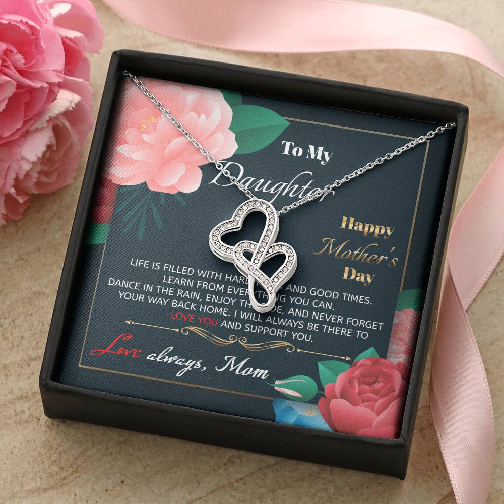 To My Daughter I Love You Forever Love Necklace Mother&#39;s Day - Daughter Necklace - Mother Daughter Jewelry Gift - Daug 1 Double Hearts Necklace