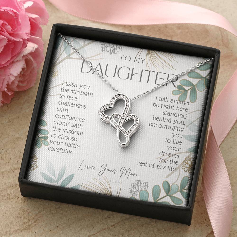 To My Daughter Live Your Dreams Necklace Gift For Daughter From Dad Daughter Birthday Graduation Christmas Present Double Hearts Necklace