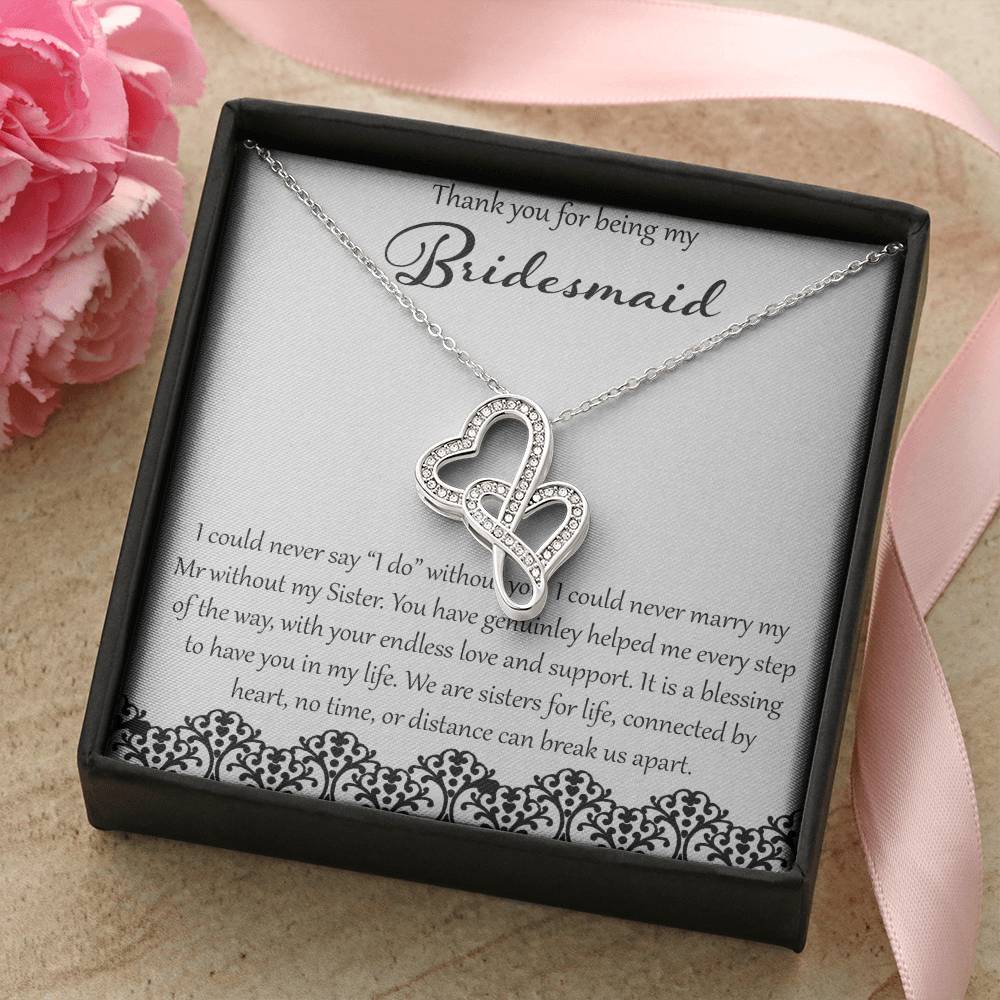 Thank You For Being My Bridesmaid Double Hearts Necklace