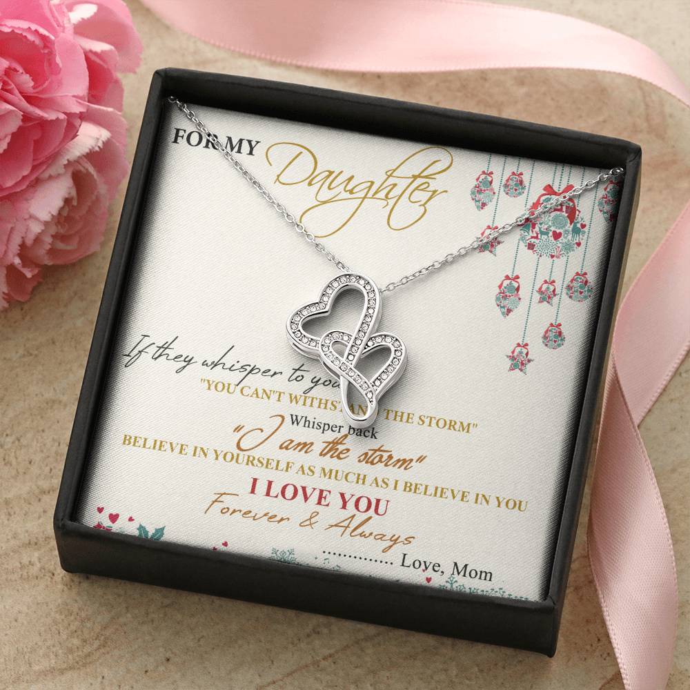 To My Daughter Necklace - Mom To Daughter Double Heart Necklace Gift - Mom And Daughter Always Remember Gift From Mom  2 Double Hearts Necklace